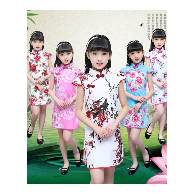 儿童旗袍女夏季2018新款童装女童小女孩短袖中国民族风公主连衣裙
