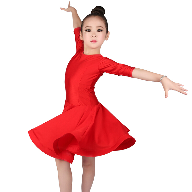 儿童拉丁舞裙女童舞蹈服秋季黑池拉丁舞比赛服练功服规定考级服装大红-开裆(送同色腰带)160码(身高155-160cm)
