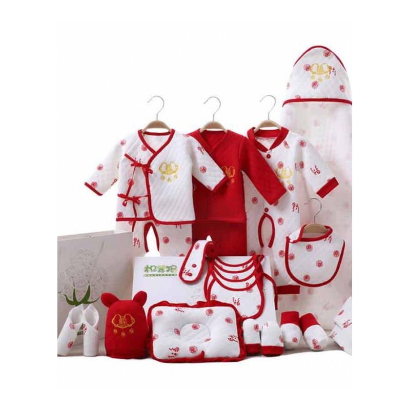 婴儿衣服红色儿礼盒套装冬季初生满月刚出生宝宝用品大全