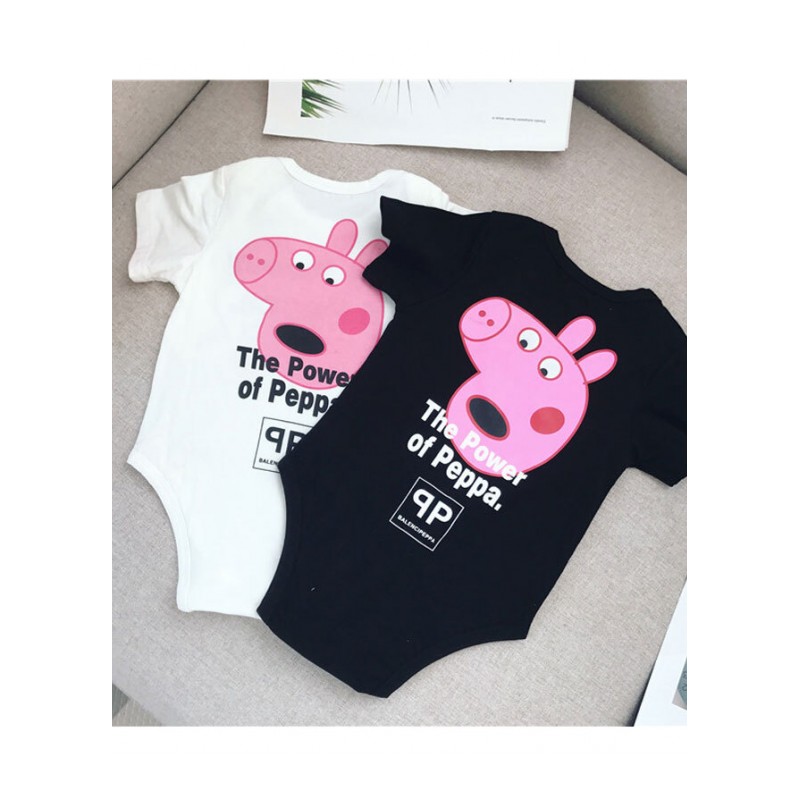 亲子装夏短袖T恤一家四口家庭装婴儿连体衣宝宝哈衣爬服小猪佩奇白色T恤XXL140-155斤