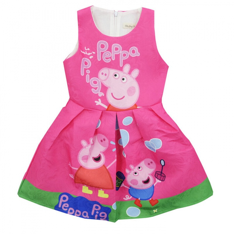 夏季女童佩佩猪印花连衣裙儿童动漫卡通欧美款佩奇小猪公主裙