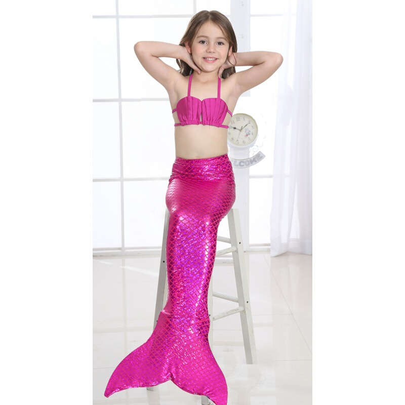 儿童美人鱼泳衣女童公主美人鱼尾巴游泳装女孩海滩体比基尼套装