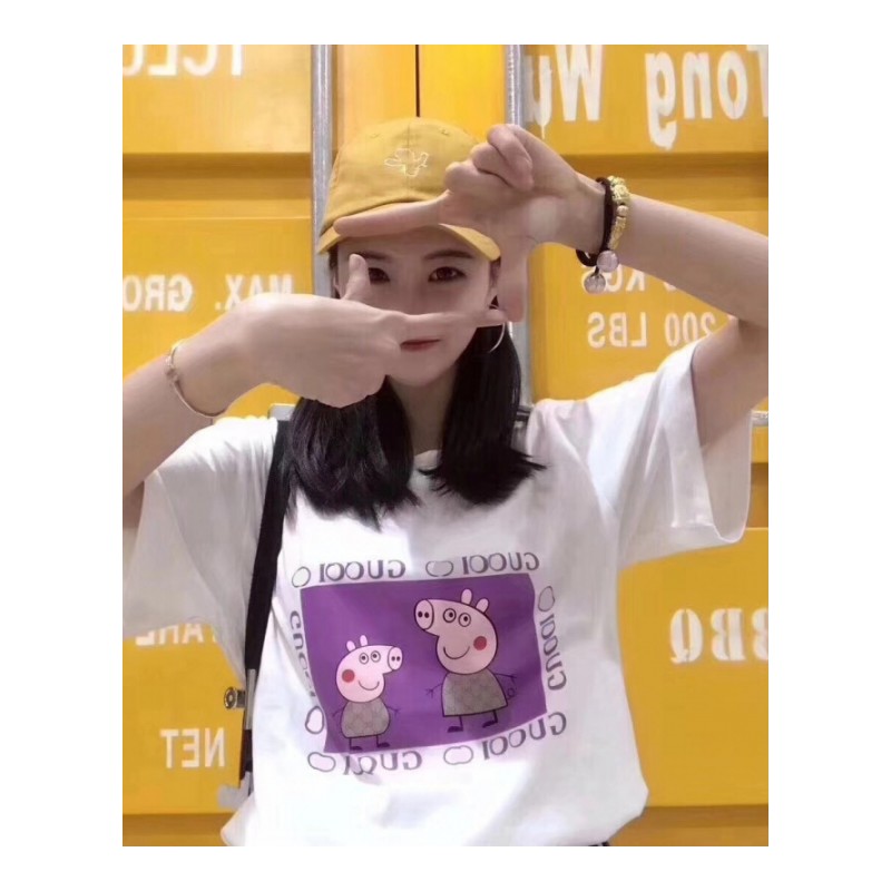 小猪佩奇佩琪短袖T恤女韩版学生情侣装2018新款抖音衣服
