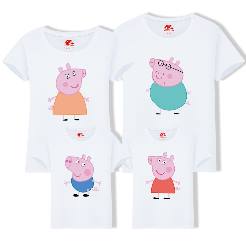 小猪佩奇亲子装夏装2018新款潮男女童上衣一家三口短袖全家装T恤