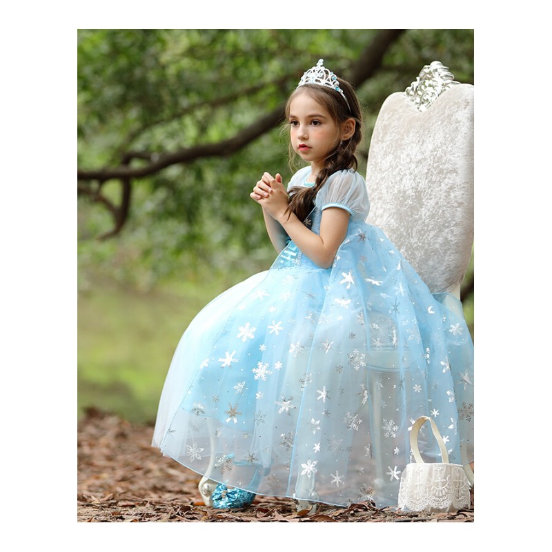 艾沙公主裙爱莎冰雪奇缘女童艾莎爱沙连衣裙六一儿童演出服装