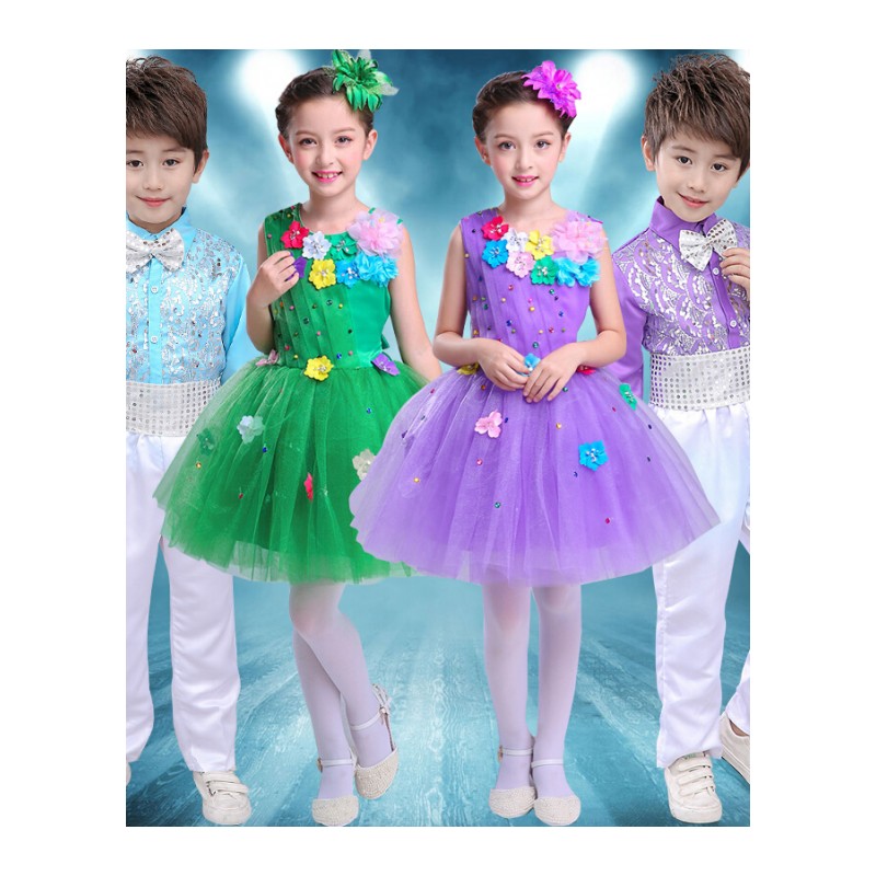 男女儿童六一演出服装小学生合唱表演套装公主裙童蓬蓬纱舞蹈幼儿