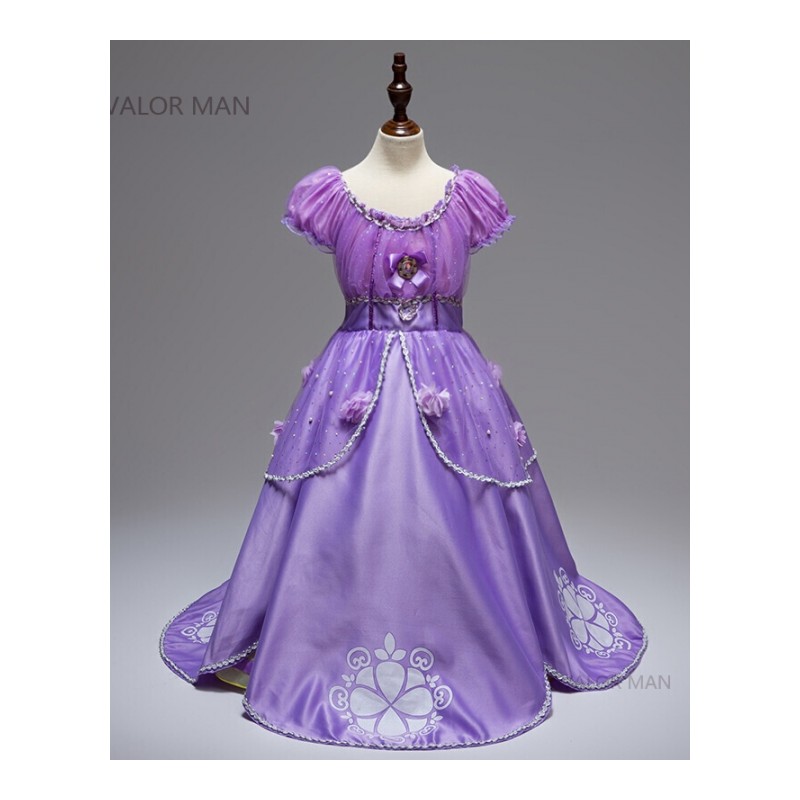 女童索菲亚长公主裙长款苏菲亚儿童连衣裙子cos服演出礼服紫色单裙子长款码数正常