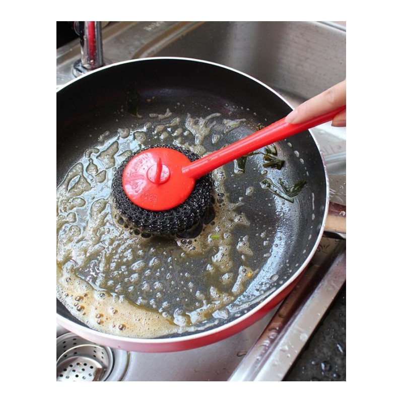 厨房用刷洗锅刷钢丝球刷锅 刷锅刷子长柄清洁球