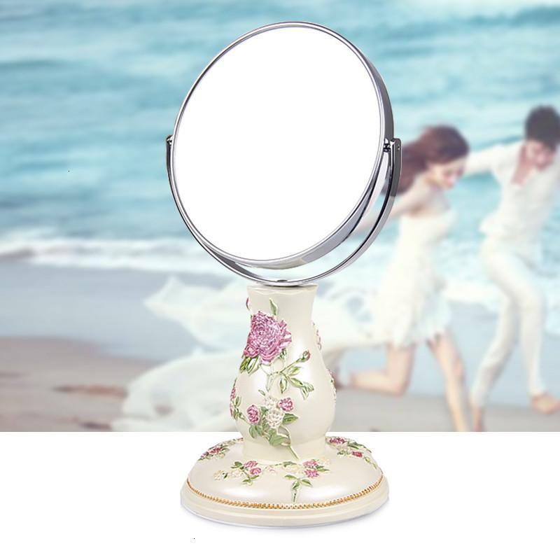 镜子 树脂台面镜 台式化妆镜子 可旋转双面梳妆镜 创意公主镜 圆形镜 梳妆台摆件-浅绿色化妆镜