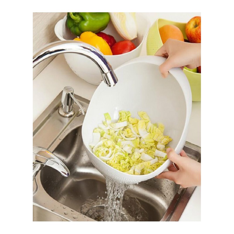日本厨房多功能淘米器洗米筛淘米盆塑料沥水洗菜篮果蔬篮水果盆小号白色