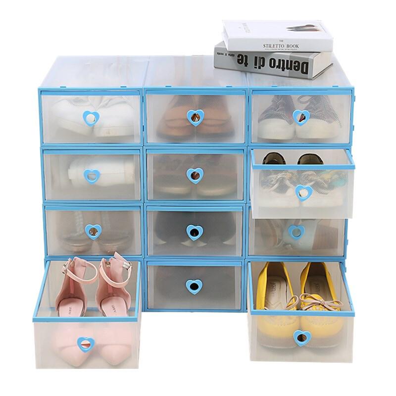鞋子收纳神器抽屉式鞋盒透明塑料鞋盒鞋子收纳盒鞋柜小号蓝色六个装