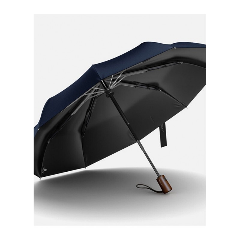 简约木柄十骨加大结实男士商务黑胶晴雨伞复古风三折遮阳伞