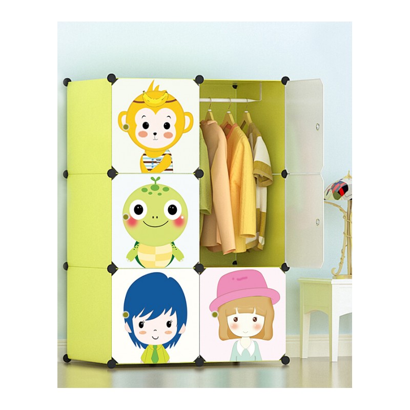 衣柜简约现代卡通图案布艺钢架组装家用卧室收纳柜婴儿小孩衣橱