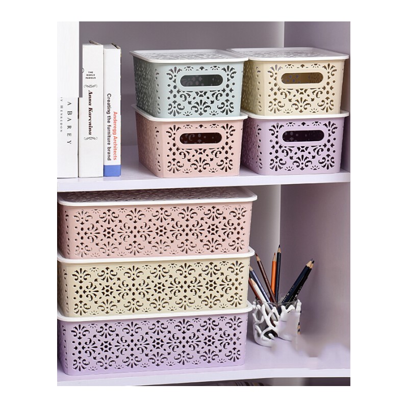 收纳盒创意花型镂空设计有盖方形手提居家桌面化妆品杂物整理盒