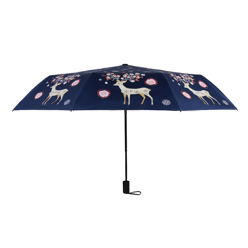 太阳伞小清新印花图案防晒黑伞面防紫外线三折叠遮阳晴雨伞