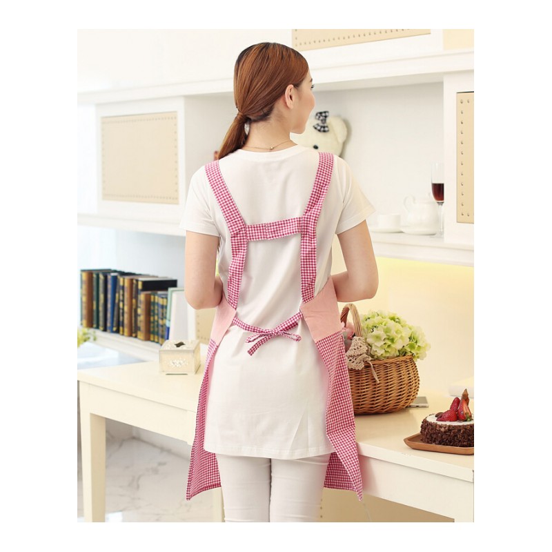 围裙棉布面料猫咪图案双肩带设计有口袋居家厨房做饭围腰