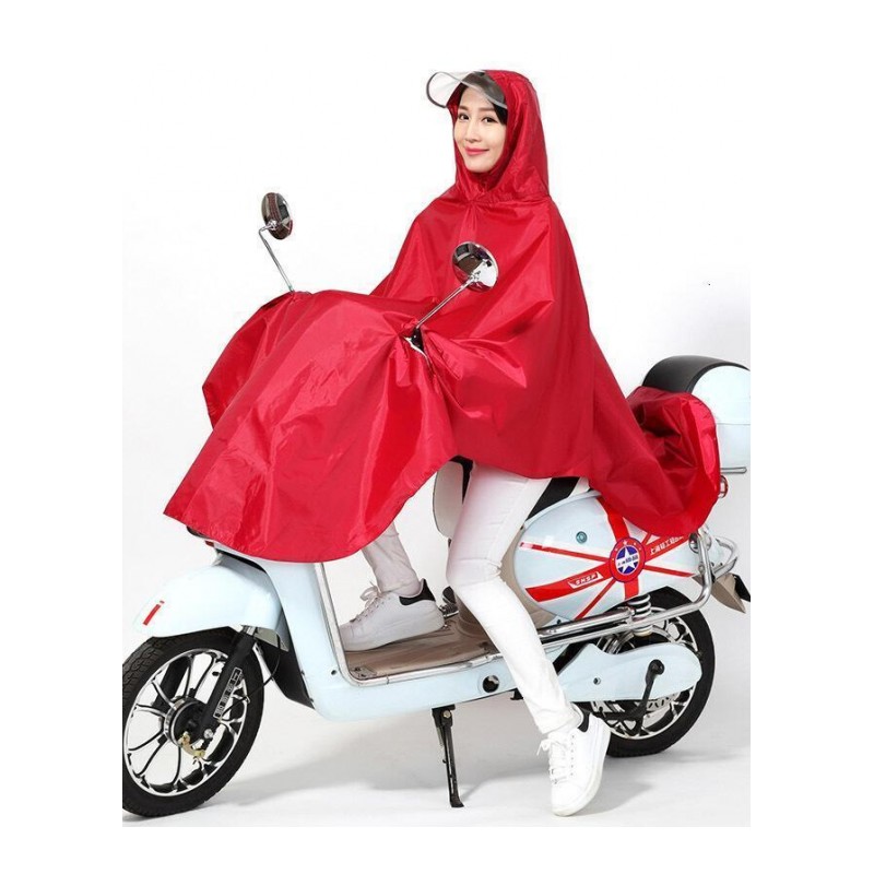单人雨衣自行车电动车摩托车成帽檐男女加大加厚款雨披枣红色(无袋盖)XXXXL
