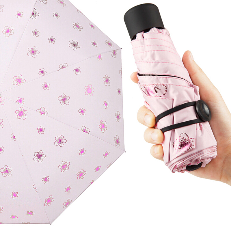 太阳伞小型五折便携款彩绘印花黑胶防晒涂层女士户外出行遮雨伞