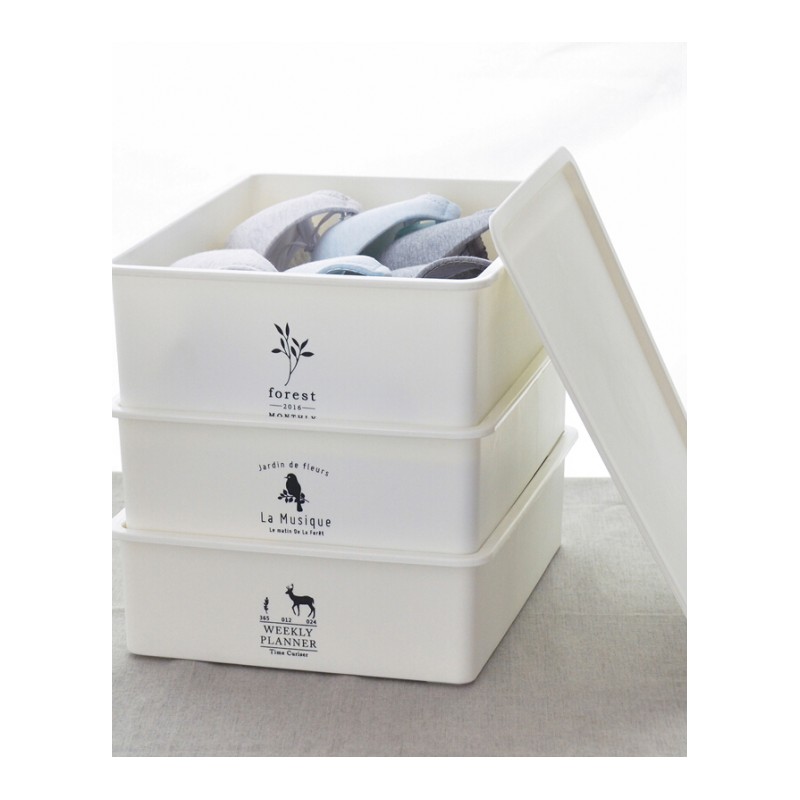 收纳盒白色加厚塑料有盖内部分格可叠加家用文胸内衣袜子整理盒 3个盒子3个盖子