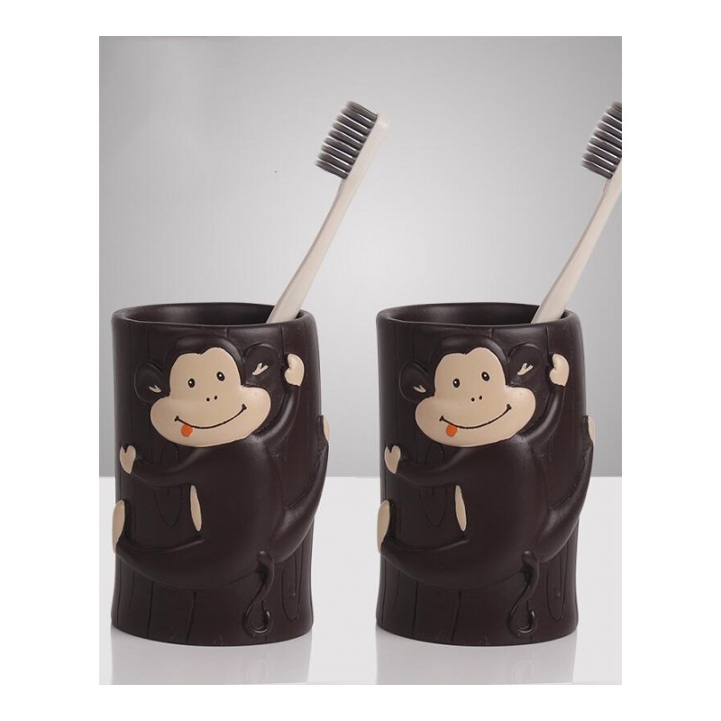 漱口杯时尚树脂材质卡通猴子造型家居无手柄水杯洗漱刷牙情侣杯
