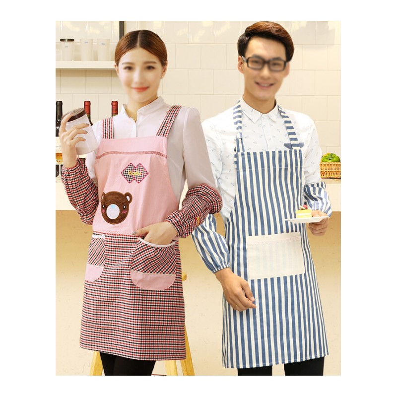 围裙棉麻布艺条纹图案双口袋设计男女通用条纹厨房家居工作服