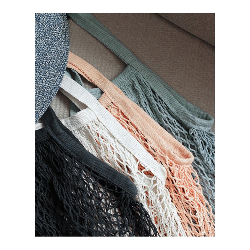 购物袋棉线网格编织可折叠彩色可折叠手提单肩外出小物件收纳袋