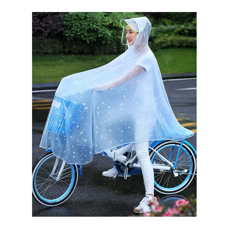 自行车雨衣男女骑行单人透明时尚女款防水电单车雨披女士可拆卸双帽檐-雪花蓝XXXL