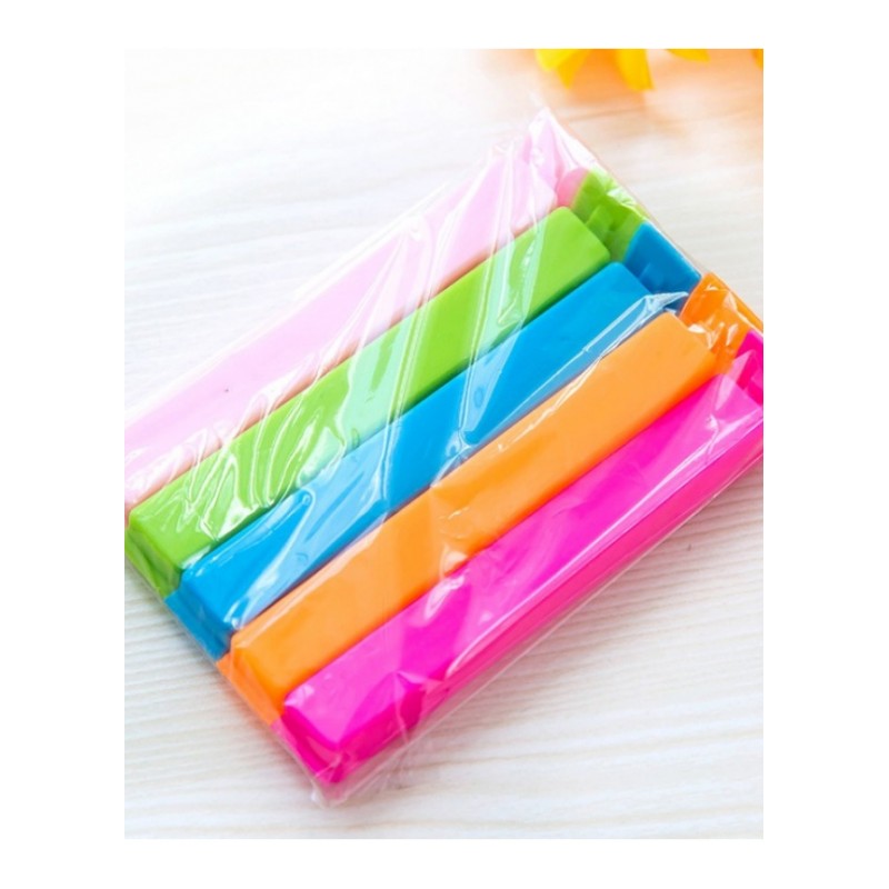 1350 塑料糖果色细长食品封口夹5个装 零食塑料袋密封夹子