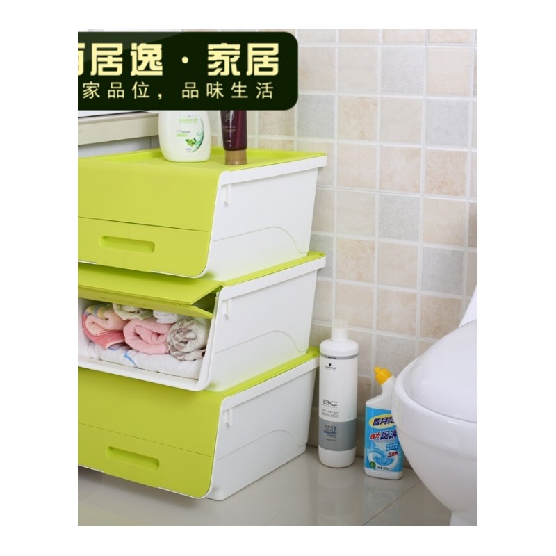 侧开塑料收纳箱可叠加翻盖式整理箱置物架转角架收纳盒绿色42*38.5*24