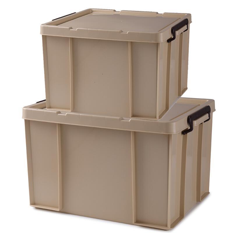 收纳盒透明纯色塑料收纳大小号按扣加厚被子衣物玩具储物整理箱米色一大一小两件套