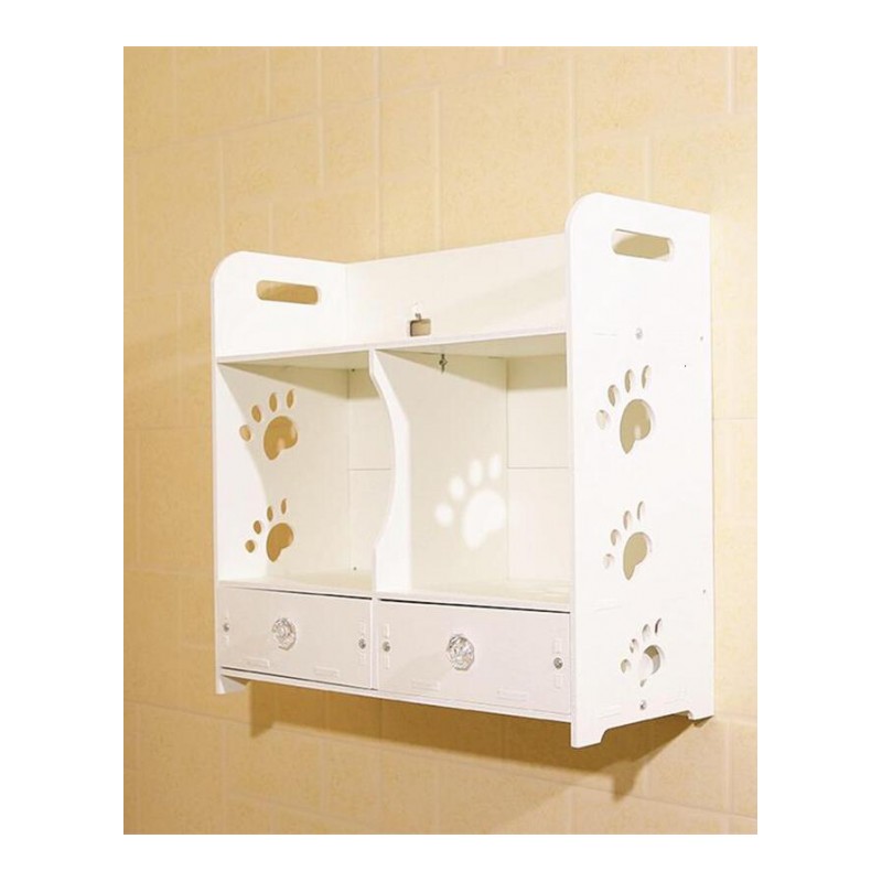 收纳盒白色木塑板镂空花设计抽屉式居家墙面梳妆用品储物盒