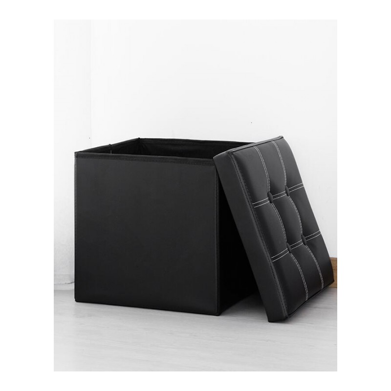换鞋凳多功能皮革折叠居家整理储物四方形黑色沙可坐人收纳箱单人凳咖啡色55升(37*37*37CM)
