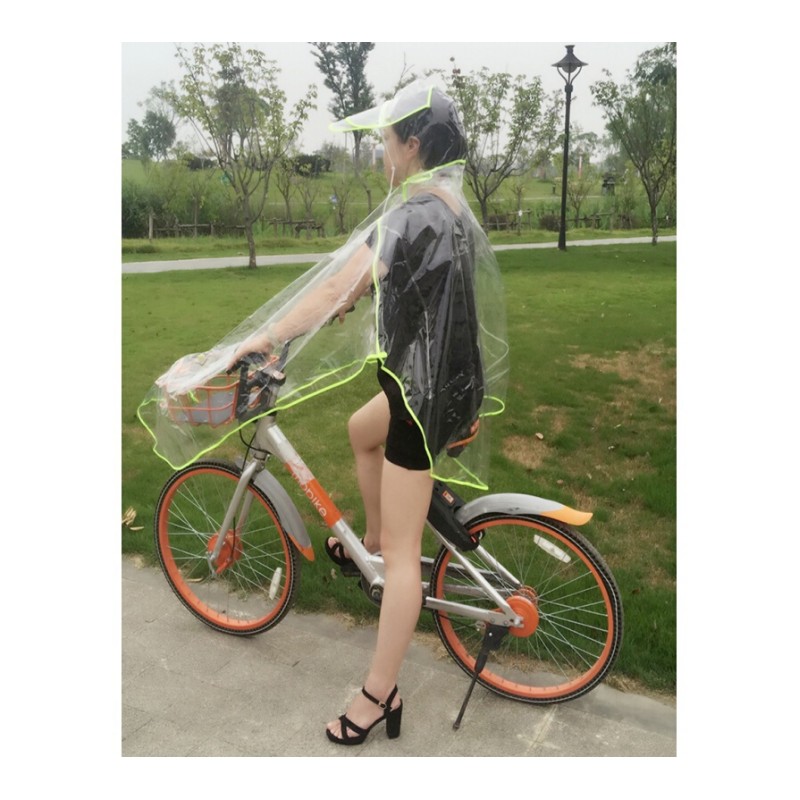 时尚双帽檐全透明自行车电瓶车雨披雨衣骑行登山户外共享单车绿边XL