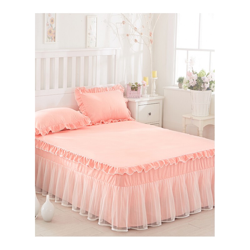 韩版公主蕾丝床裙式床罩式4四件套纯色花边被套床套1.5/1.8多件套