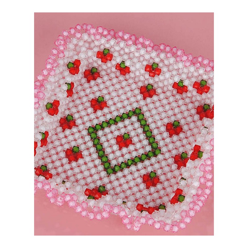 串珠DIY家居饰品材料包樱桃荷叶边水果盘糖果盘首饰盒-红色荷叶边果盘