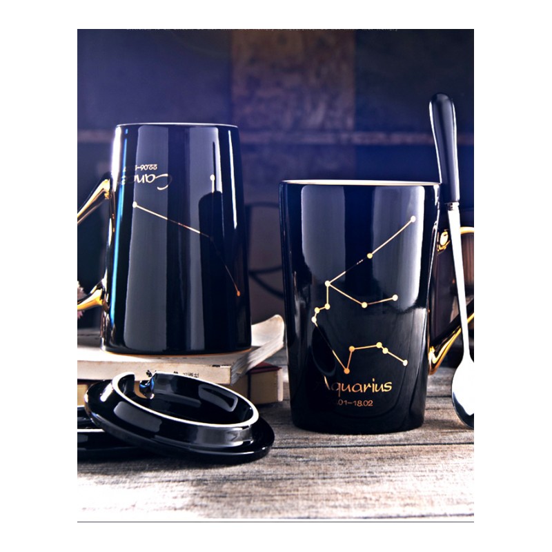 创意星座杯子陶瓷情侣水杯简约马克杯带盖勺个性咖啡杯可一对茶杯