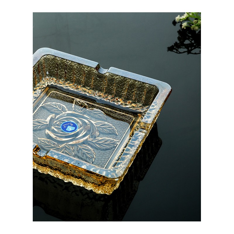 欧式君子琥珀金色大号水晶玻璃烟灰缸卧室客厅办公室KTV烟缸圆形-大号圆形