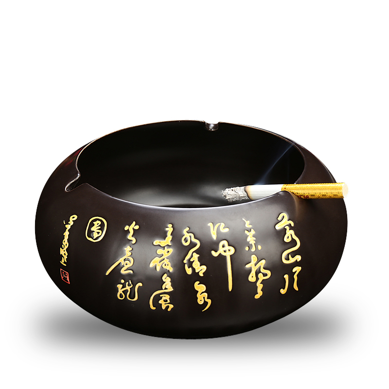 时尚创意陶瓷烟灰缸个性大号烟缸送男友礼品客厅简约摆件-白唐诗大号