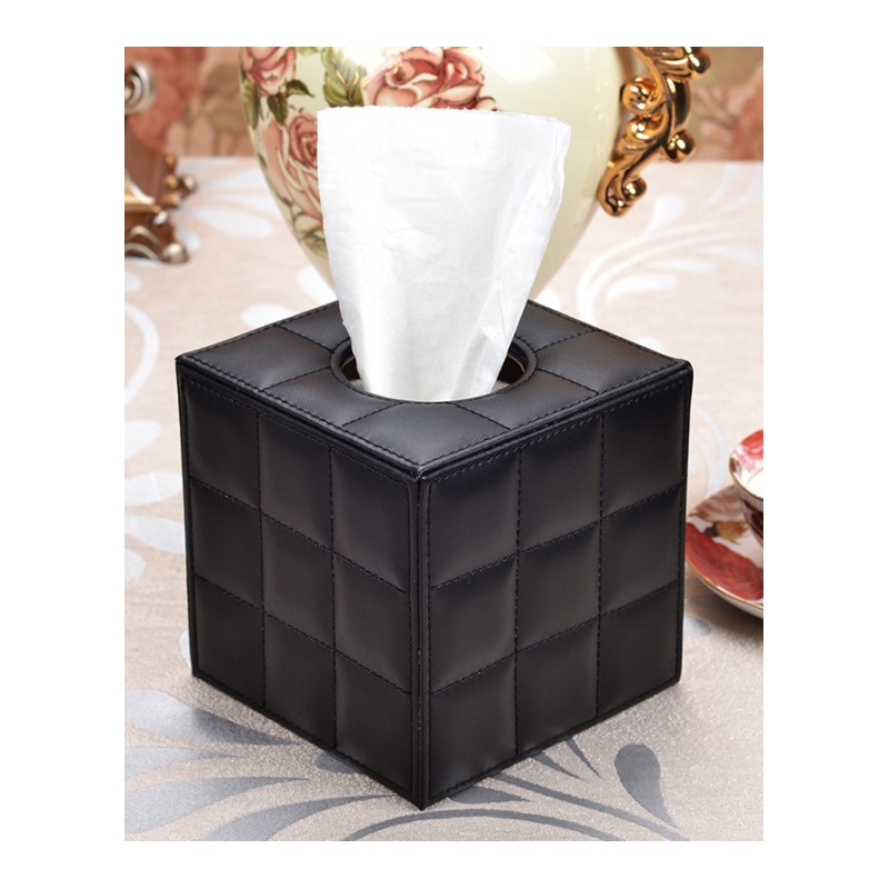 创意卧室卫生间皮革卷纸盒家用客厅茶几桌面卷纸筒纸巾桶抽纸盒-黑色牛皮纹