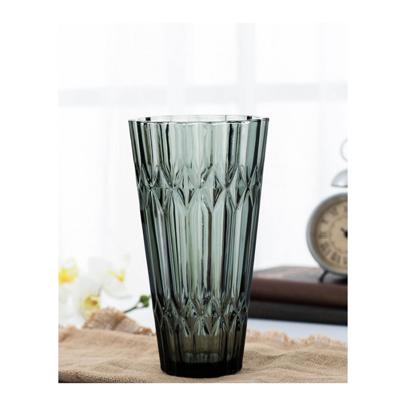 V型厚重玻璃花瓶创意珠点插花器现代家居摆件家用插花容器-V型珠点(25cm)