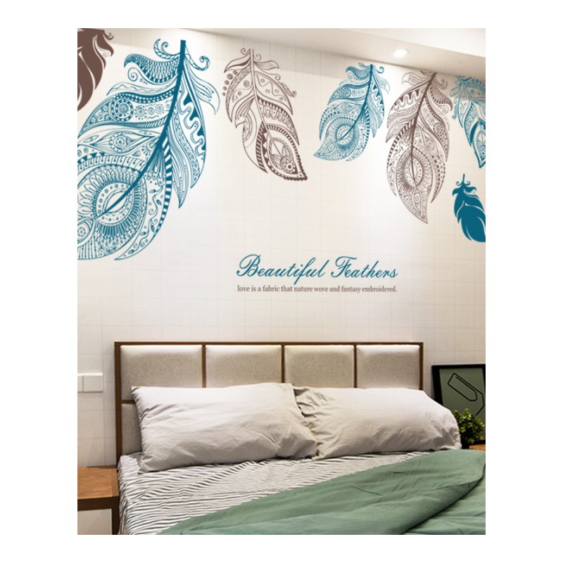 大型羽毛客厅电视背景墙贴纸创意卧室床头玄关艺术装饰品壁纸贴画
