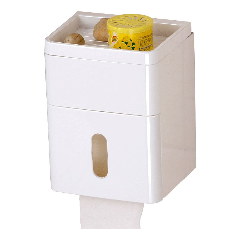 卷筒纸盒创意卫生间抽纸盒免打孔吸壁式厕纸盒防水手纸架纸巾盒-粉红色