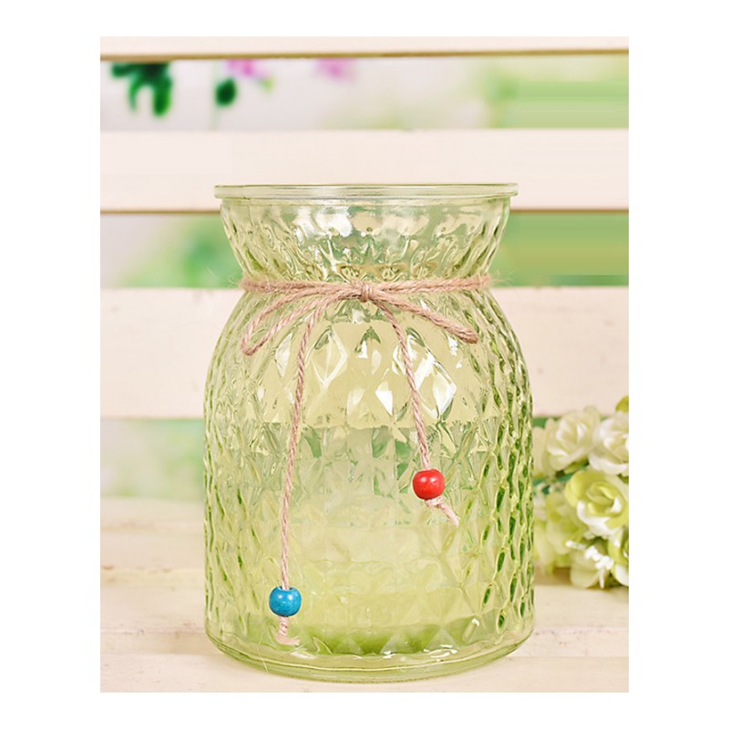清新插花水培容器创意家居摆件现代简约彩色花瓶透明玻璃花器-菠萝绿色