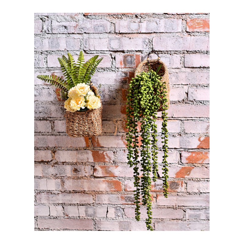 壁挂式花盆创意装饰花篮仿真花卉墙壁编织篮挂件-圆形单个篮