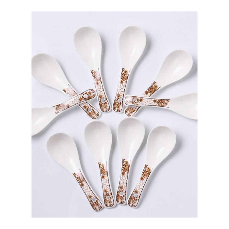 创意陶瓷勺子10个装酒店家用汤匙青花陶瓷餐具汤饭勺-牡丹富贵