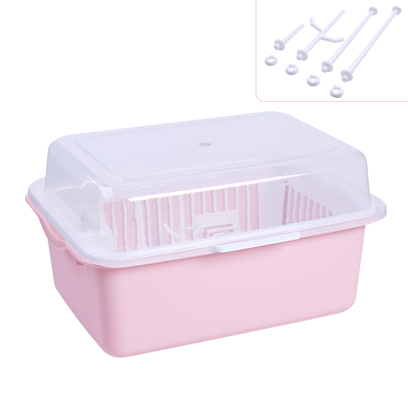 宝宝奶瓶收纳箱碗盘餐具收纳塑料翻盖防尘婴儿奶粉沥水碗柜餐具盒