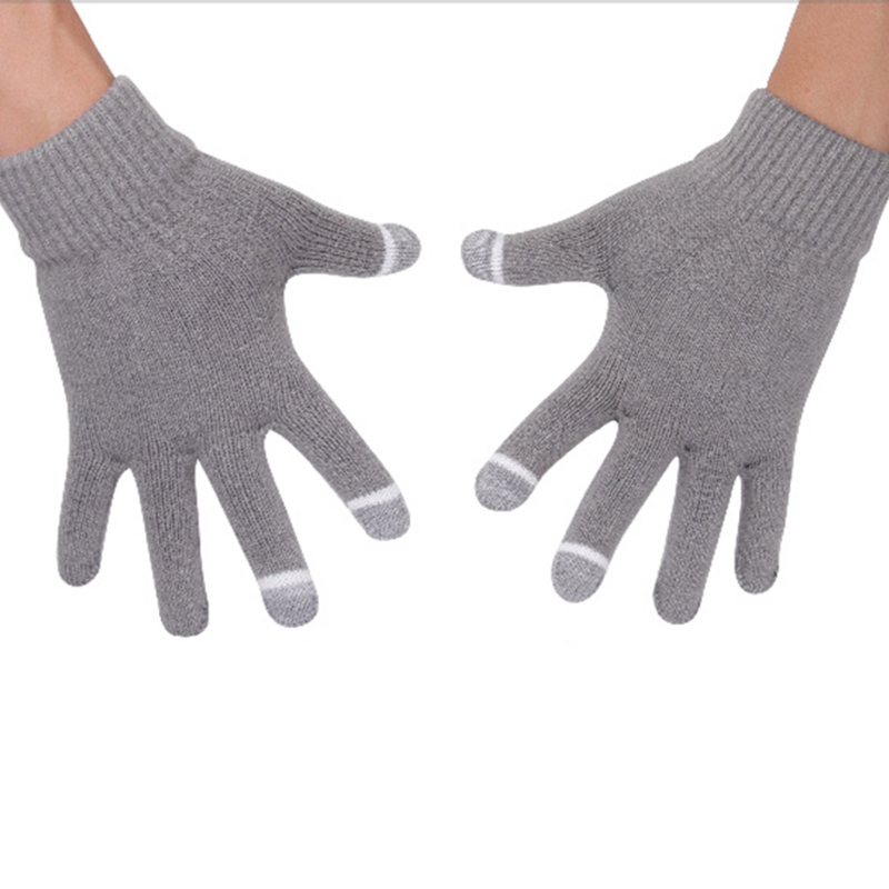 毛线加厚触摸屏手套保暖学生情侣冬季手套针织可触屏男女手套-黑色