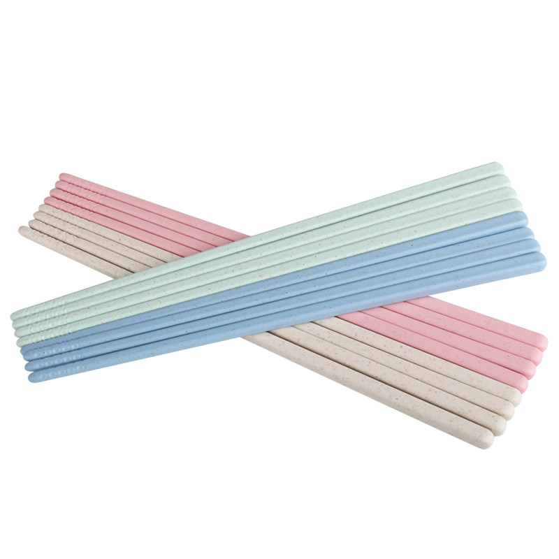 家用小麦秸秆塑料筷子成人儿童中式餐具彩色快子10双套装-北欧蓝23cm