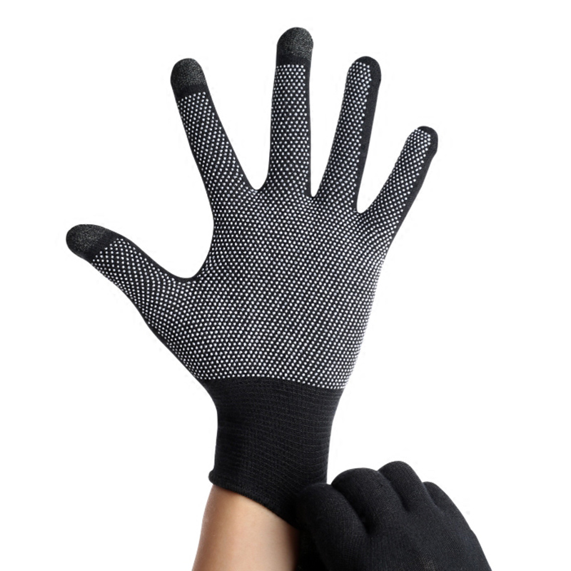 触屏手套男女士秋冬季防滑棉保暖手套薄款毛线开车骑行户外手套-黑色