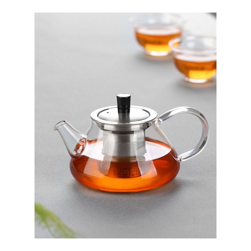 耐热玻璃小茶壶防爆耐高温不锈钢过滤泡茶器家用功夫茶具-石瓢壶